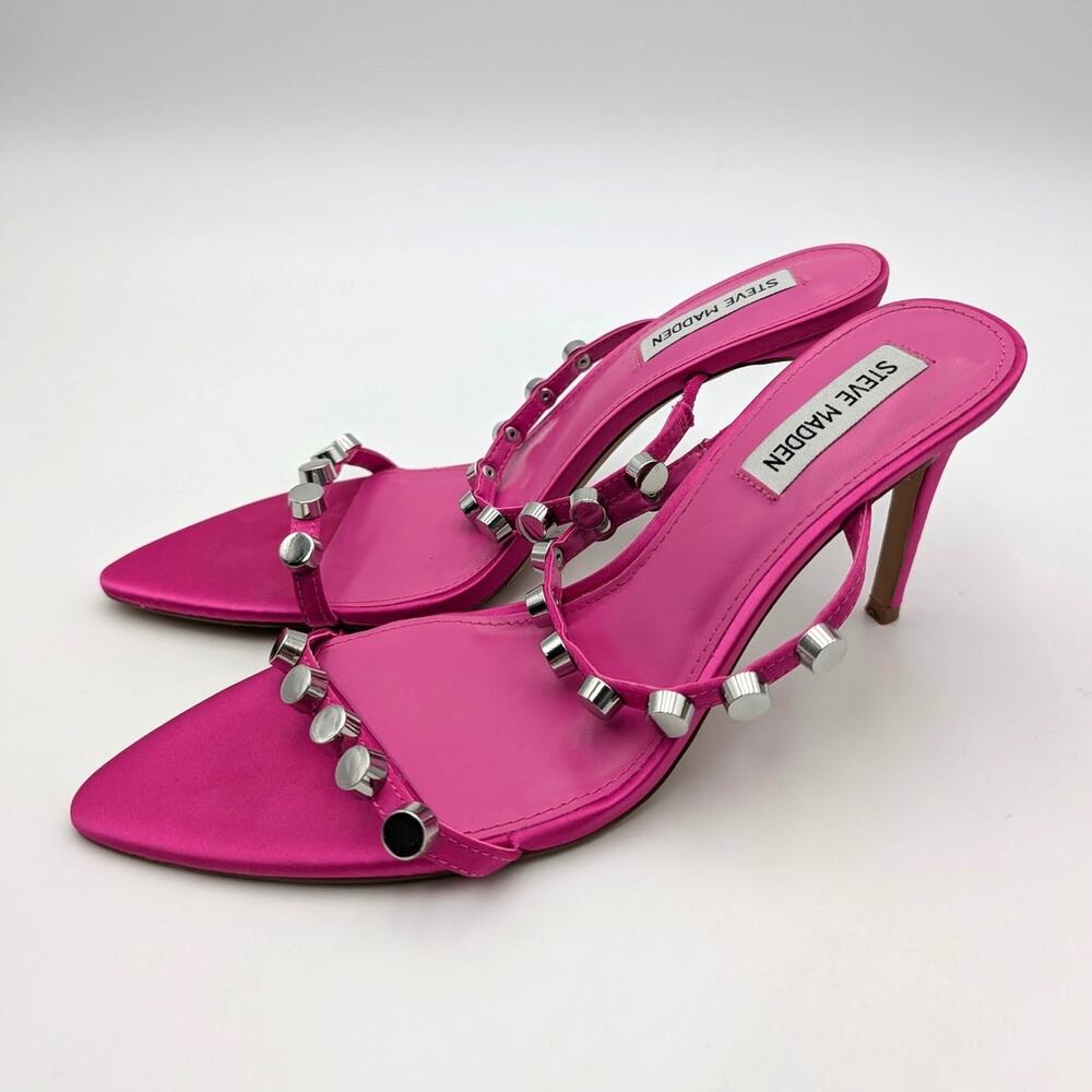Steve Madden Dorinda Studded Heel Sandals Women's Fuchsia/Silver Size US8.5 EU39
